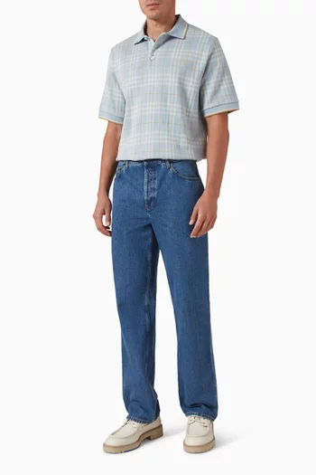 تي شيرت بولو بنقشة مربعات قطن