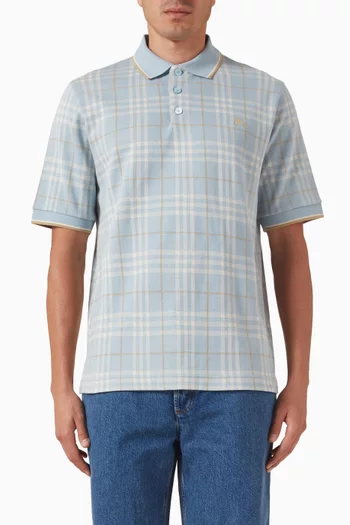 تي شيرت بولو بنقشة مربعات قطن