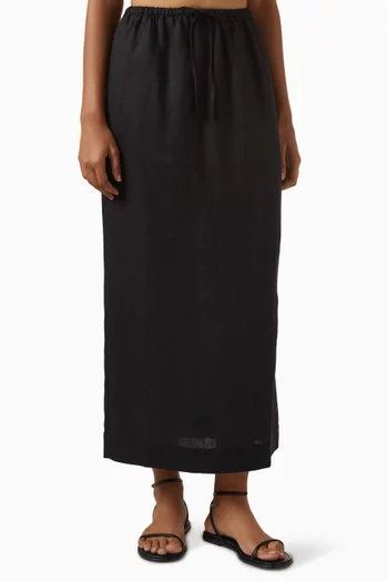 تنورة متوسطة الطول برباط تضييق كتان