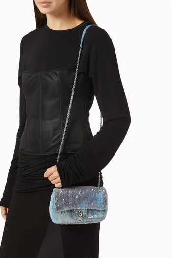 Mini Sequin-embellished Waterfall Shoulder Bag in Lambskin Leather
