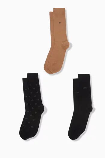 Regular-length Socks in Cotton-blend, Set of 3
