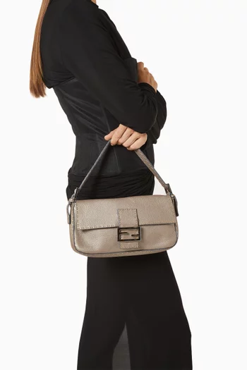 Selleria Baguette Shoulder Bag in Metallic Leather