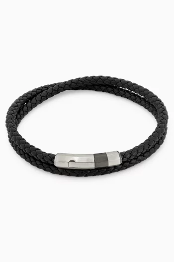 Octagon Click Double Wrap Bracelet in Leather