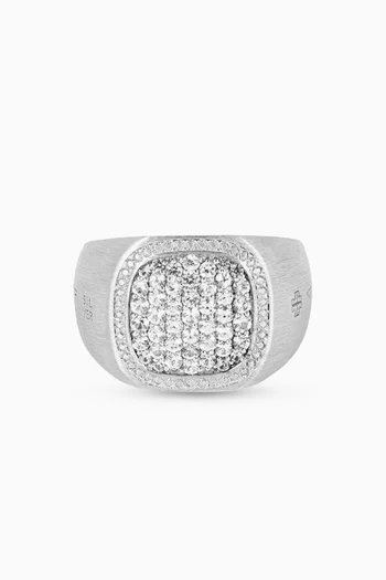 Pavé Signet Ring Rhodium-plated Silver