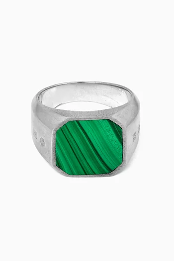 Malachite Signet Ring in Rhodium-plated Silver
