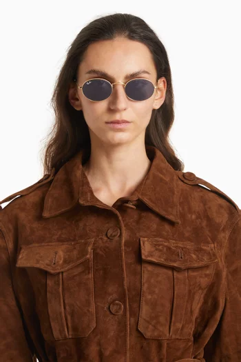 Oval Flat Lens Sunglasses in Metal