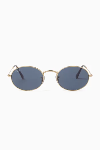 Oval Flat Lens Sunglasses in Metal