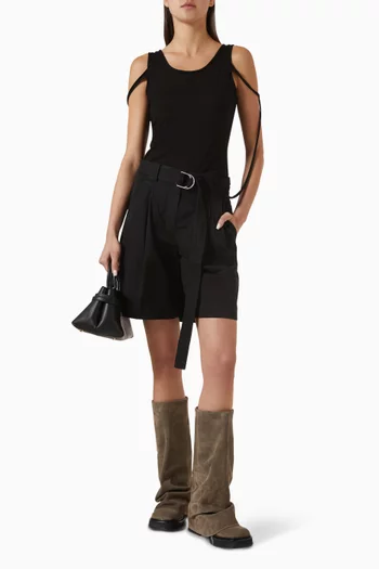 شورت بخصر مرتفع قطن تويل