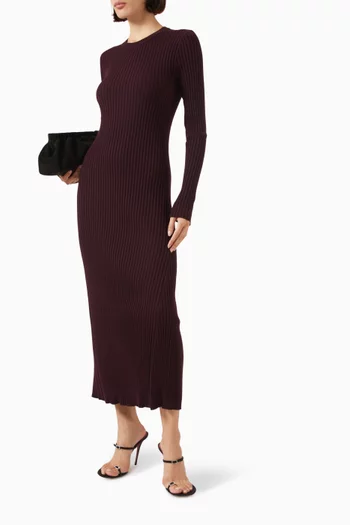 Open-back Ribbed Maxi Dress in Wool
