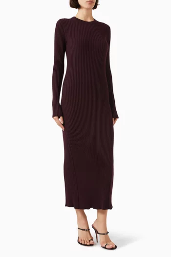 Open-back Ribbed Maxi Dress in Wool