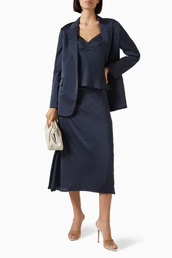 Ruched Midi Skirt in Crushed Satin