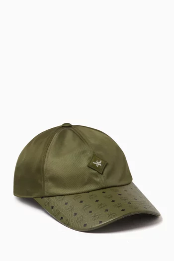 Baseball Cap in Canvas & Visetos Leather