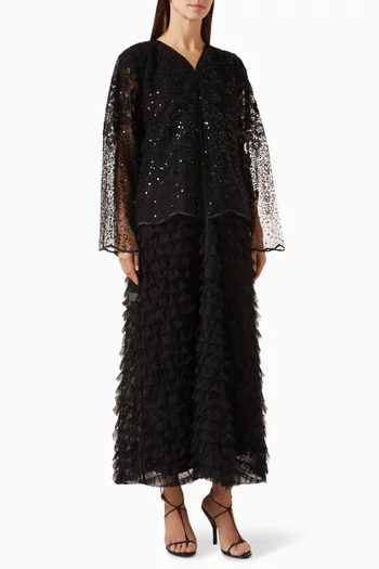 عباية بكشكش وتطريزات بالترتر أورجانزا