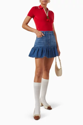 Ruffle-hem Mini Skirt in Denim
