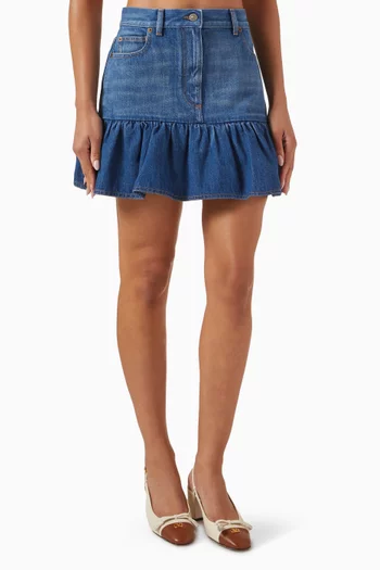 Ruffle-hem Mini Skirt in Denim