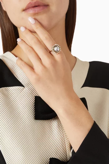 VLOGO Signature Enamel & Crystal Ring in Metal