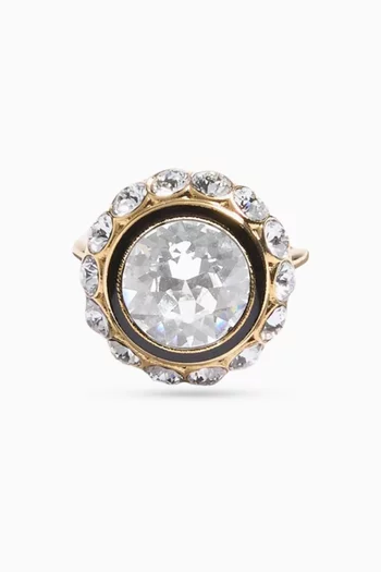 VLOGO Signature Enamel & Crystal Ring in Metal