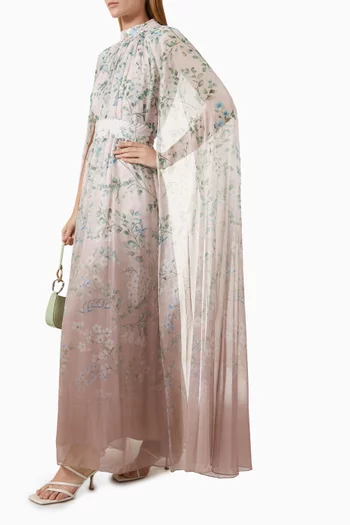 فستان دودروب طويل بأكمام كاب ونقشة زهور