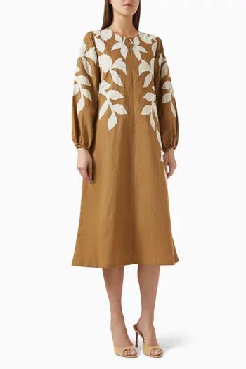 Patchwork Shirt Midi Dress in Linen