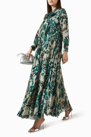 Floral Belted Maxi Dress in Chiffon
