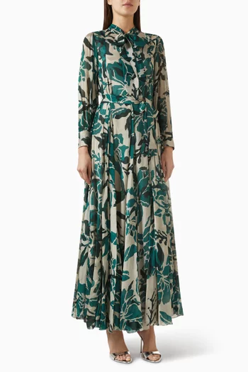 Floral Belted Maxi Dress in Chiffon