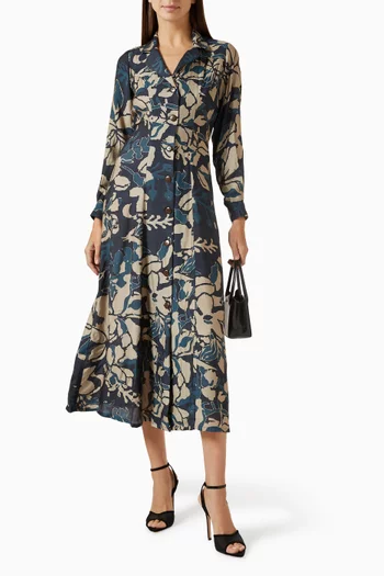 Floral-print Buttoned Midi Dress