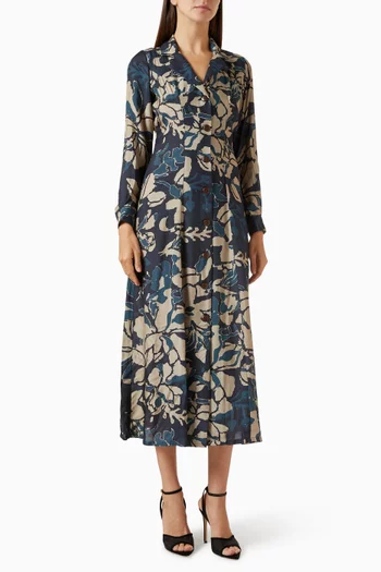 Floral-print Buttoned Midi Dress