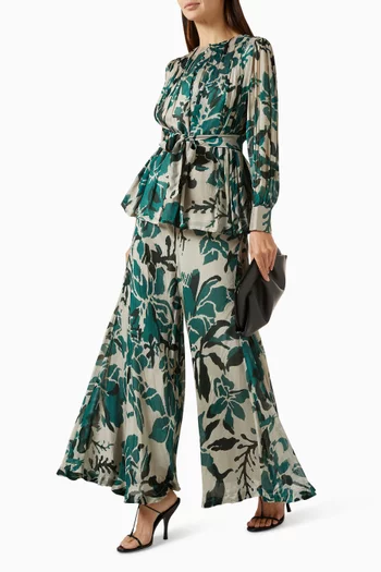Floral-print Flared Pants