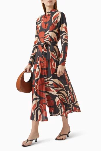 Belted Shirt Midi Dress in Muslin