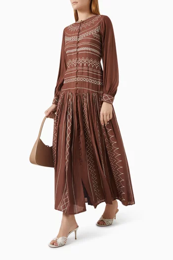 Embroidered Midi Dress in Muslin