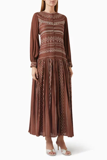 Embroidered Midi Dress in Muslin