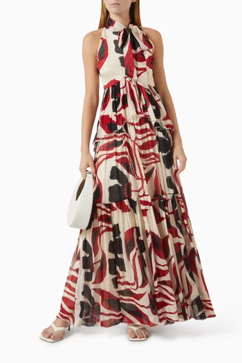 Printed Tiered Maxi Dress in Chiffon