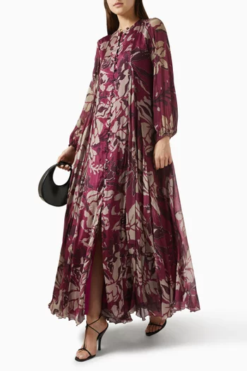 Floral Shirt Maxi Dress in Chiffon