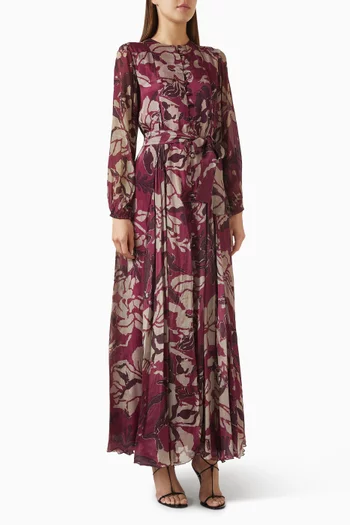 Floral Shirt Maxi Dress in Chiffon
