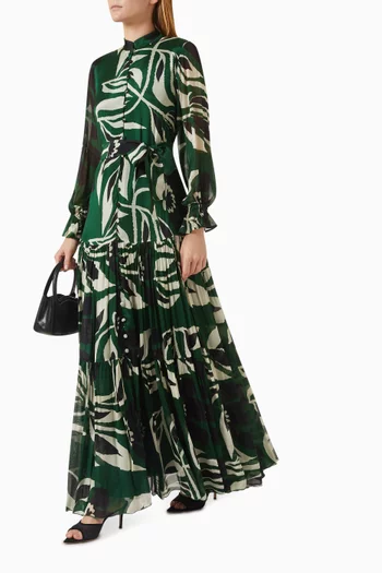 Printed Belted Maxi Dress in Chiffon