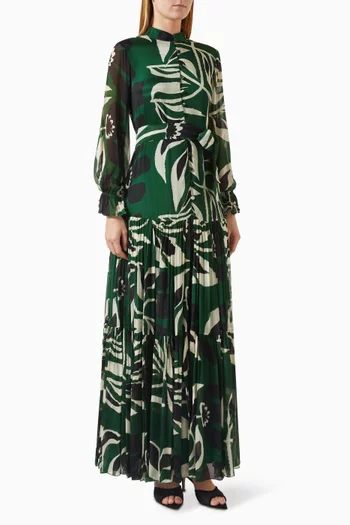 Printed Belted Maxi Dress in Chiffon