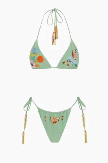 طقم بيكيني كيني مطرز بالخرز على شكل الطائر المغرد