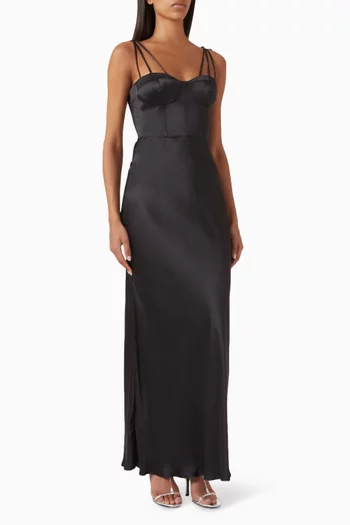 Occhione Maxi Dress in Viscose Satin