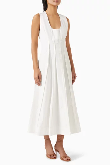 Flared Midi Dress in Cotton Poplin