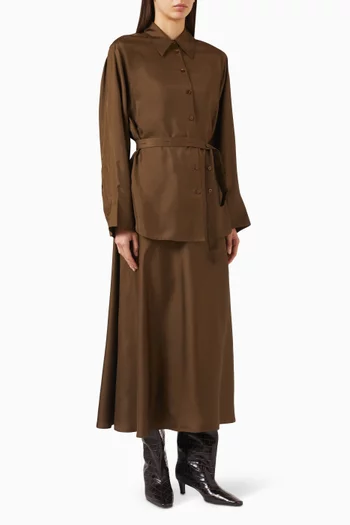 فستان جيليه بحزام حرير