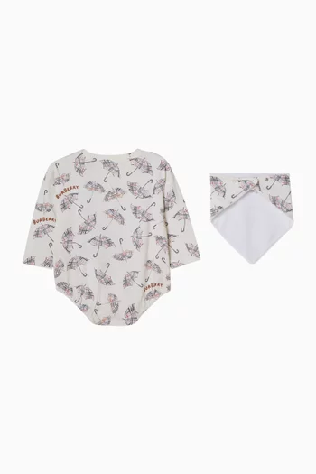 طقم لباس قطعة واحدة بنقشة مربعات ومظلات قطن