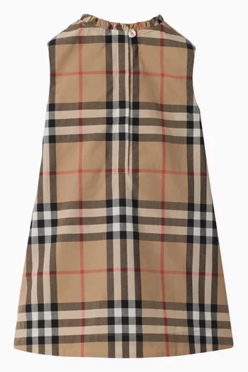 Smocked Check Midi Dress in Cotton-poplin