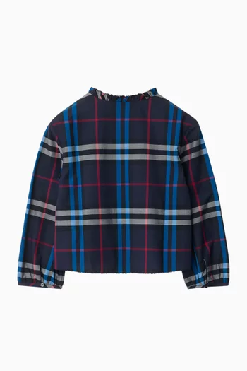 بلوزة بكشكش بنقشة مربعات قطن بوبلين