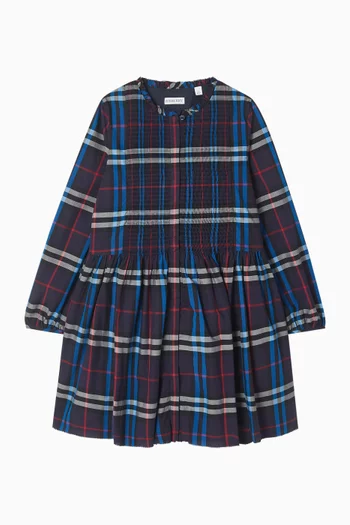Check Smocked Dress in Cotton-poplin