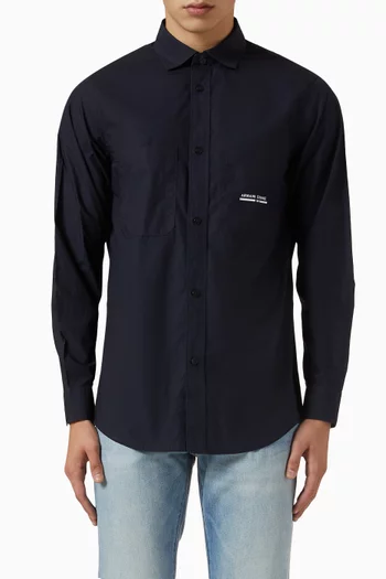 Logo Patch Shirt in Cotton Poplin