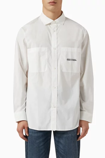Logo Patch Shirt in Cotton Poplin