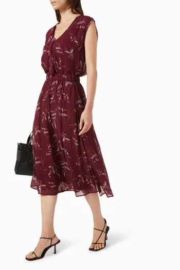 Foliage-print Banded-waist Midi Skirt in Chiffon