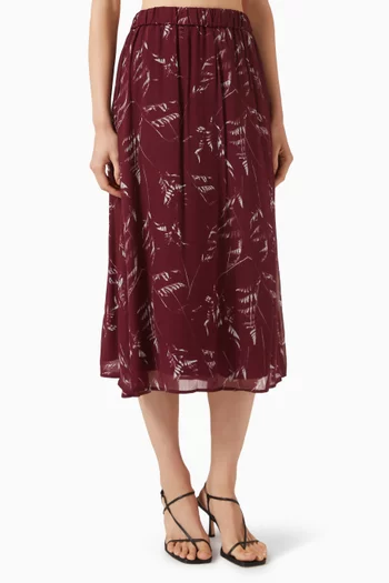 Foliage-print Banded-waist Midi Skirt in Chiffon