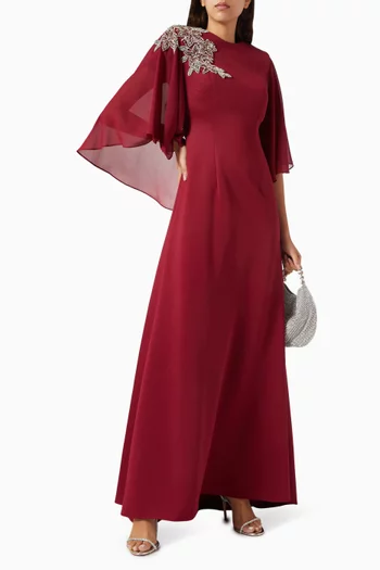 Bead-embellished Cape Gown in Chiffon
