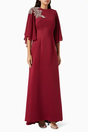 Bead-embellished Cape Gown in Chiffon
